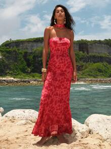 Opulessa 女式针织网眼印花修身连衣裙