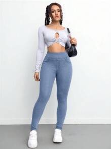 SHEIN ICON Women Jeans Sexy Stretch Pants Blue Tall Women Jeans Jeans Yoga Pants Flare Warm Women Leggings Women Tights Women Leggings Warm Women Leggings Jeggings Women Tights Tall Women Pants - Medium Wash - View 6