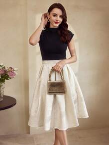 Vintamour 复古优雅女士提花缎裙，带口袋和喇叭下摆镂空服装，感恩节女士公主服装，音乐会女士夏季女士婚礼宾客节日女士 1960 年代 - 白色 - 查看 3