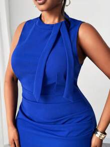 Maweii Plus Size Women Elegant Bodycon Sleeveless Mini Dress - Blue - View 4