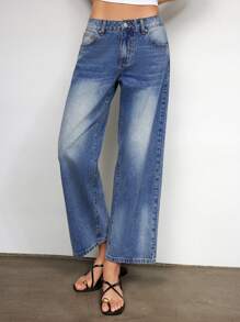 Maija Women's Blue Jeans Low-Rise Straight-Leg Trousers Summer Jeans Retro Baggy Pants - Medium Wash - View 4