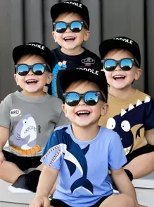 SHEIN 4pcs/Set Cute Cartoon Animal Print Round Neck Short Sleeve T-Shirts For Young Boy, Soft Fabric Suitable For Street, School, Outdoor Play In Spring & Summer, Getaway, Holiday, Travel, Relax, Sunbathing - Multicolor - View 3