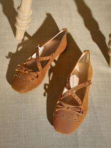 SHUZIA 女士优雅超细纤维水钻方头玛丽珍鞋 - 紫紅色 - 查看 6