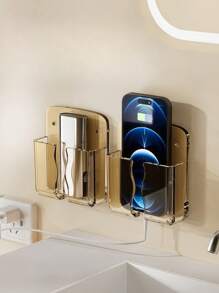 1 个壁挂式遥控器和手机支架，无孔充电支架，透明设计电视和空调遥控器收纳盒。节省空间的收纳盒 - 黃色 - 查看 2