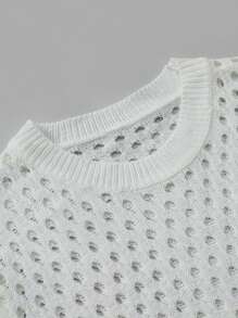 Manfinity Homme Men's Casual Solid Color Short Sleeve Hollow-Out Knit Top
