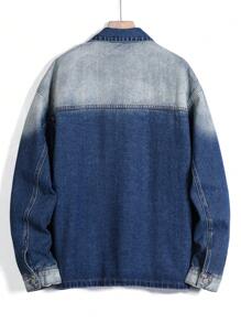 Manfinity Homme Veste en jean décontractée à manches longues et boutonnage simple avec poches utilitaires, pour hommes grande taille - Jean bleu - Voir 2