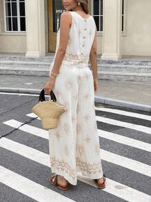 Serisse 女式全身印花圆领无袖上衣和阔腿裤休闲两件套 - 彩色 - 查看 8