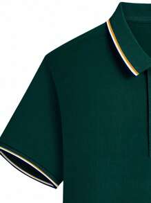 Manfinity Dauomo Men's Palm Tree Print Short Sleeve Button-Down Collar Polo Shirt - Dark Green - View 3