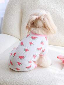 PETSIN Quần áo thú cưng hoạt hình dưa hấu mềm mại và thoáng khí, quần mặc nhà cho mèo và chó - Hồng - Xem 2