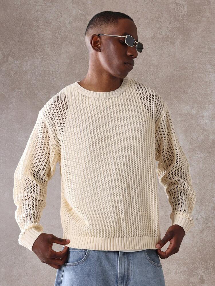 SUMWON Suéter de Tricô Aberto de Luxo Decote Careca, Leve, Férias, Praia, Resort, Casual, Verão, Primavera, Manga Longa, Tricô, Férias, Moletom