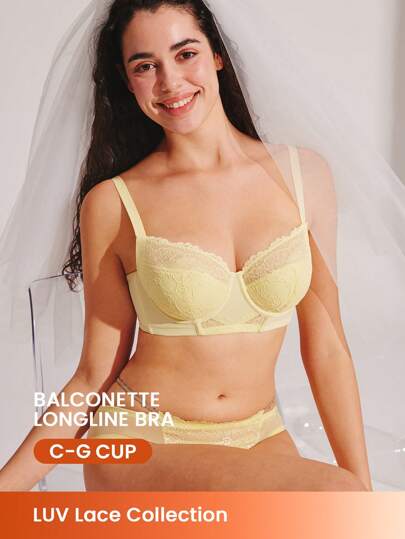 LUVLETTE Breathable Lace Elegance Push-Up Balconette Corset Lingerie Lounge Curve Yellow Minimizer Bridal Intimates Bra Lingerie As Outerwear