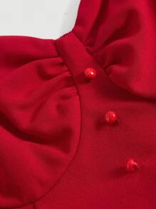 SHEIN MOD Vestido rojo de mujer de talla grande con decoración de busto fruncido, sin mangas y con volantes en el bajo - Rojo - Ver 3