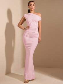 SHEIN BAE Spring/Summer Asymmetrical Hem Long Fishtail Dress, Elegant Layered Outfits For Casual Date, Going Out, Party, Club