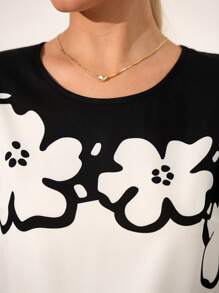 SHEIN Clasi 女式花卉印花圆领休闲短袖衬衫