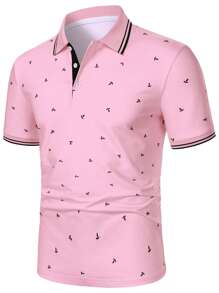 Calvornis 男士 Anchor 印花短袖 Polo 衫，夏季休闲，男士粉色 Polo 衫 - 粉色 - 查看 1