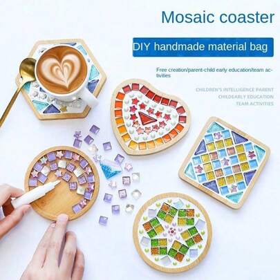 1 bộ vật liệu lót ly khảm tự làm cho hoạt động của cha mẹ và con cái, đồ chơi cho bé gái, vật liệu tự làm thủ công