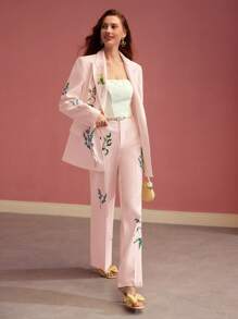 MOTF PREMIUM FLORAL PRINT PRESS CREASE SUIT PANTS - Coral Pink - View 5