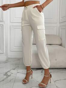 Chiquease Pantalones de talle alto, de corte slim y con múltiples bolsillos, de moda para mujer. Pantalones holgados de estilo harem y con corte de botas, de uso casual.