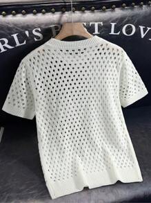 Manfinity Homme Men's Casual Solid Color Short Sleeve Hollow-Out Knit Top