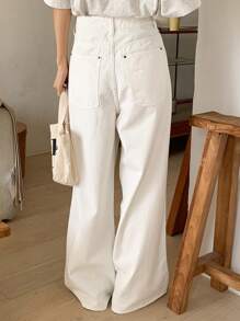 DAZY Women's Pockets Wide Leg Loose Casual Versatile Jeans