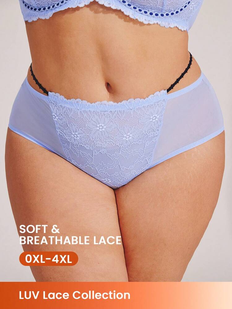 Plus Floral Lace Mid-Rise Briefs