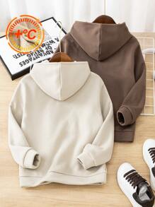 2pcs/Set Tween Boys Casual Applique Letter Hooded Pullover Knit Sweatshirt Outfit,In Fall/Winter - Multicolor - View 2