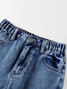 Jeans vaqueros de uso diario de cintura alta, pierna recta, estilo casualizado y vintage, con estampado lindo, para niñas preadolescentes