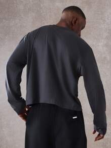 SUMWON 优质长袖圆领 T 恤，休闲运动版型棉混纺上衣，经典必备秋冬家居服街头服饰基本款 - 深灰色 - 查看 2