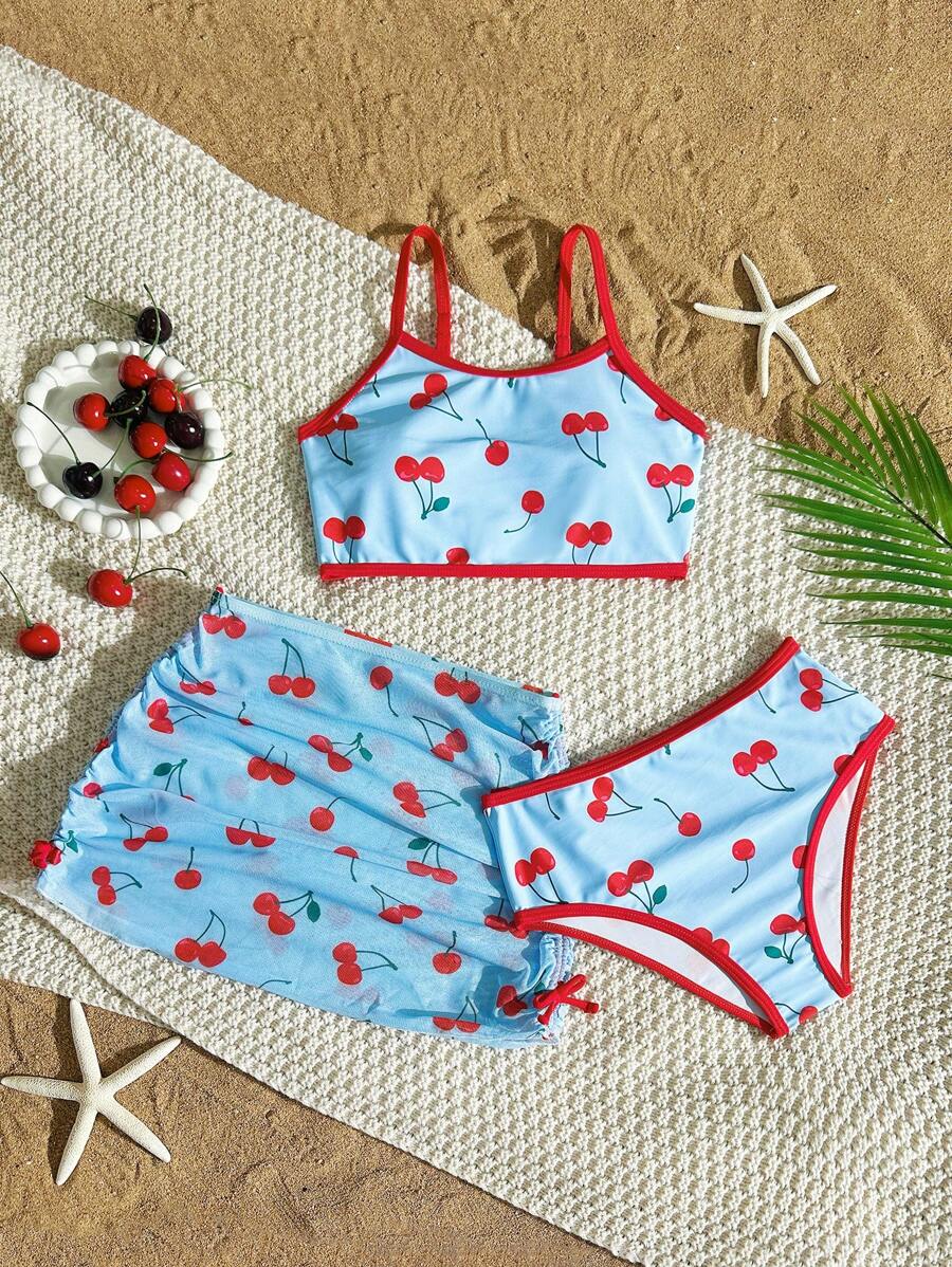 3 Piece Swimwear Set For Tween Girl, Printed Tankini, Plus Size - Multicolor - View 1