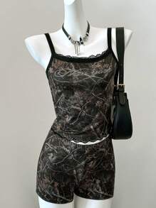 SHEIN EZwear Conjunto de dos piezas de estilo gótico grunge y Y2K para mujer, perfecto para el verano