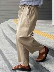 DAZY Men's Simple Solid Beige Trousers, Fashionable For Summer Business Attire - Apricot - View 2