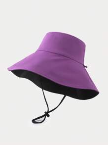 Solid Color Versatile Women's Hooded Drawstring Reversible Bucket Hat For Beach - Purple - View 1