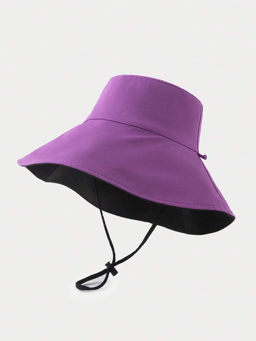 Solid Color Versatile Women's Hooded Drawstring Reversible Bucket Hat For Beach - Purple - View 1