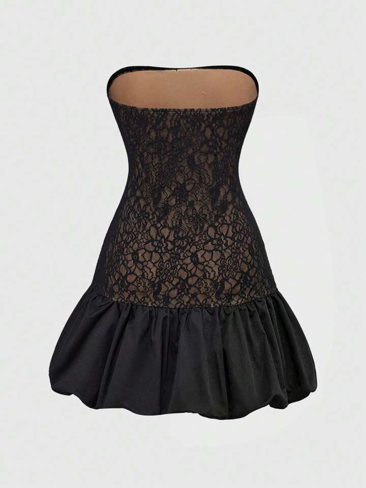 Our Goth Romantic Retro Girl Bowknot Lace Decor Bustier Tulip Hem Dress is  such a vibe - ROMWE