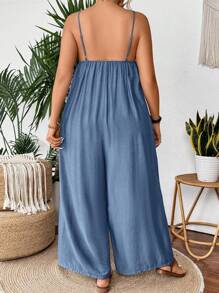 SHEIN CURVE+ Plus Size Pleat Textured Casual Loose Jumpsuit