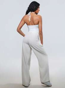 SHEIN Unity Spring/Summer Fashionable & Delicate Women's White Floral Halter Hollow Out Waist Fitted Tank Top - White - View 2