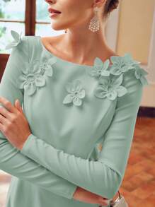 ZEYLAH 1 件女式 3D 花朵装饰腰带连衣裙 - 薄荷綠 - 查看 2