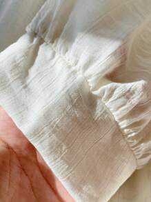 Comfortcana 春夏衬衫白色休闲纯色落肩前扣沙滩衬衫 - 杏色 - 查看 8