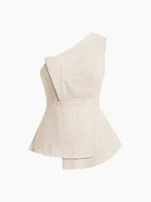 Ellevyn Damen Anzug mit Leinentop mit schräger Schulter und weiter Hose, Damen Sommerkleider