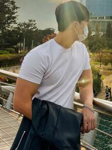 DAZY Solid White Fitted Men's T-Shirt, Simple And Fashionable, Suitable For Summer - White - View 6