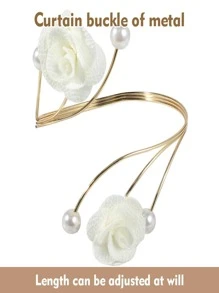 SHEIN 2 件装窗帘系带，红玫瑰配珍珠窗帘系带，装饰性金色窗帘系带，手工制作花朵窗帘系带，无需钻孔，波西米亚风窗帘架，适用于家庭办公室装饰 - 米色 - 查看 7