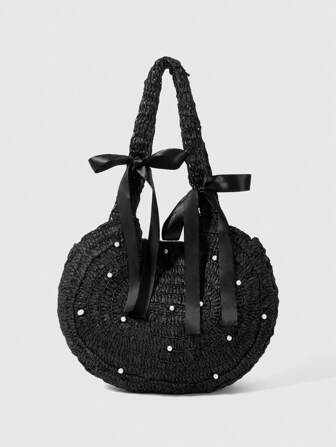 Goth Bolso de hombro de moda casual para mujer con lazo decorativo