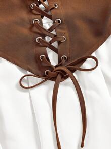 SHEIN MOD Women's Multicolor Contrast Color Cross Strap Off Shoulder Flared Sleeve Vintage Dress,Boho Dress Women,Western Dresses For Women,Dress For Wedding Guest,Women Dresses Vacation,Tea Party Dress,Summer Dresses For Women