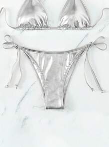 SHEIN Swim 女士比基尼泳裤 - 銀色 - 查看 1