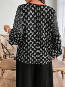 Breezaya Áo choàng cổ điển tay 3/4 họa tiết hoa rộng rãi cho nữ cỡ lớn vào mùa xuân và mùa hè - màu đen - Xem 2