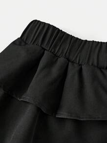 SHEIN Tween Girls' Casual Solid Color Ruffle Hem Cake Skirt - Black - View 6