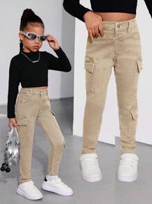 SHEIN 年轻女孩浅绿色牛仔紧身喇叭裤