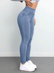 SHEIN ICON Women Jeans Sexy Stretch Pants Blue Tall Women Jeans Jeans Yoga Pants Flare Warm Women Leggings Women Tights Women Leggings Warm Women Leggings Jeggings Women Tights Tall Women Pants - Medium Wash - View 4
