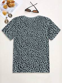 EMERY ROSE Áo thun nữ tay ngắn thường ngày mùa hè có in họa tiết toàn thân Áo thun nữ - Màu xám đen - Xem 2