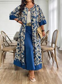 Linhara 大码女式梭织印花假日常规两件套 - 藍色 - 查看 4